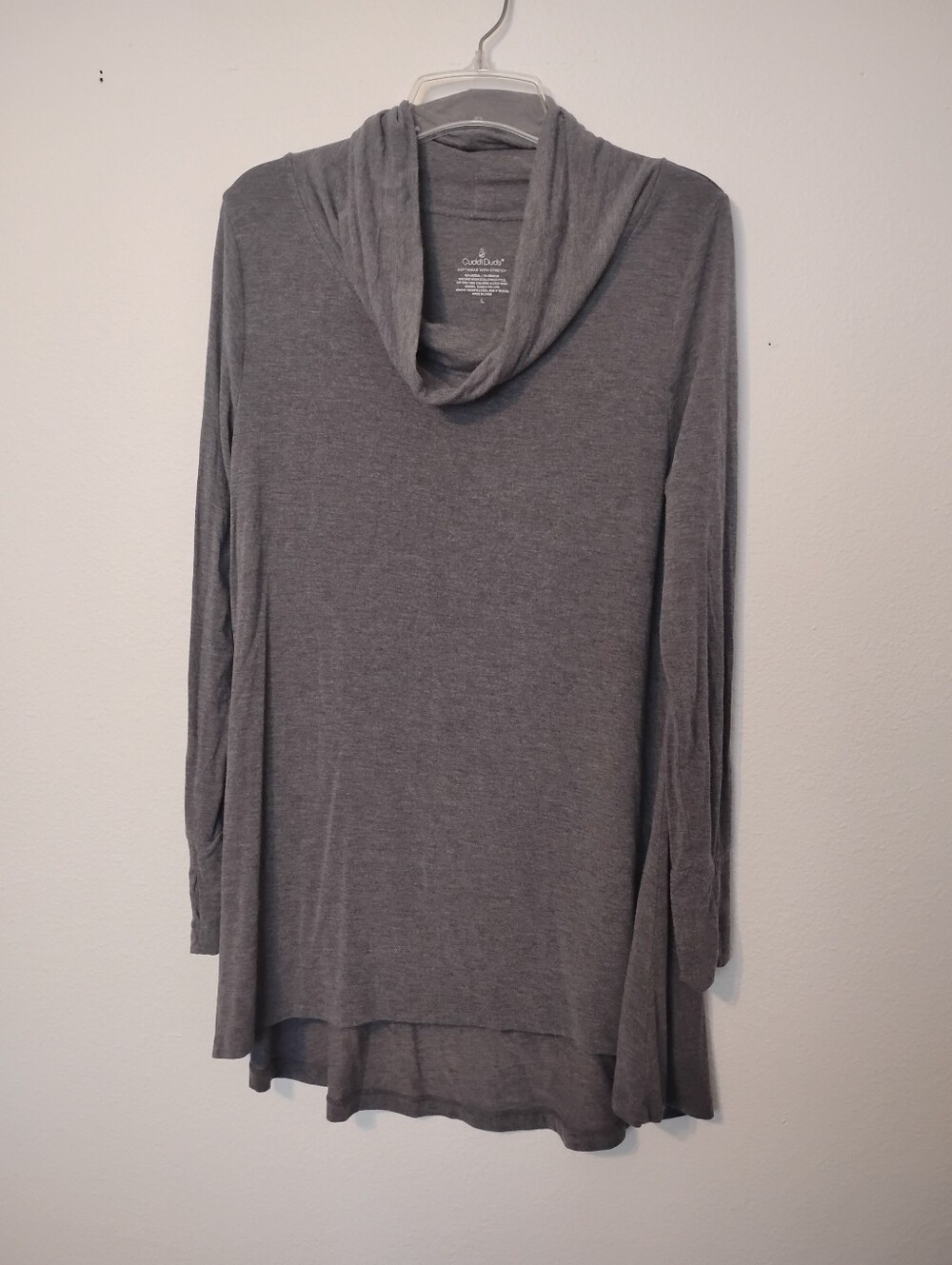 Cuddl Duds Softwear Stretch Grey Tunic Top Long Sleeve With Thumbhole Cowl Neck